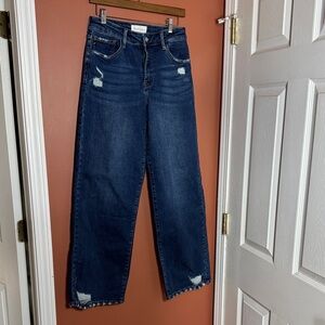 KanCan Wide Leg Distressed Jeans - Dark Blue